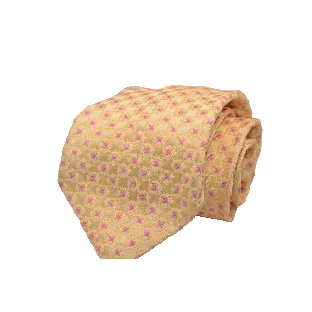 Ike Behar Yellow Pink 100% Silk Neck Tie Men's Hand Tailored